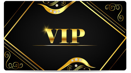 VIP card with gold elements Symmetrical Frame with Swirls and Diamond Accents for Branding and Invitations
