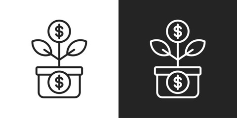 financial growth Icon In Black And White Line Style