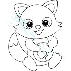 Playful Cute Cartoon Fox Character Outline Drawing, Adorable Animal for Kids Coloring Page