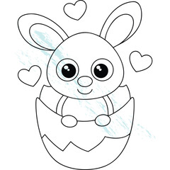 Cute Easter Bunny Hatching From Egg with Hearts