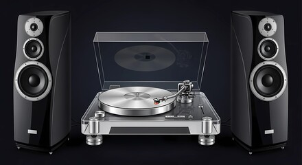 turntable with speakers minimal dark theme