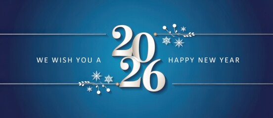 Happy New Year 2026 eve loading line design art numbers logo with sparkle fireworks white blue light vector wallpaper greeting card
