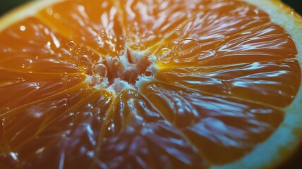 Obraz premium Extreme macro photograph capturing the juicy texture of a fresh sliced orange