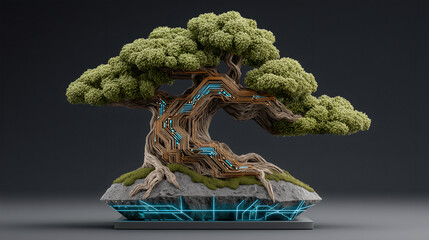 Futuristic Cyber Bonsai Sculpture