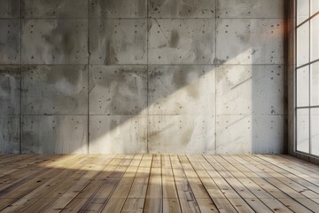 Empty room with concrete walls and wooden floor
