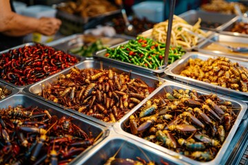 Colorful display of various seafood at a market