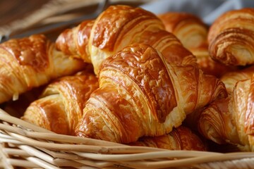 Freshly baked croissants in a basket