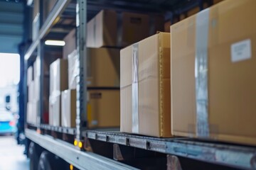 Boxes being loaded onto a delivery truck in a warehouse