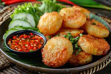 Delicious crispy fried snacks served with spicy dipping sauce