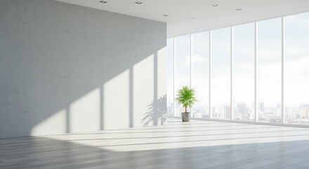 Obraz premium Bright spacious room with city view and sunlight perfect for office or home