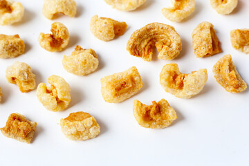 Crispy pork cracklings, a crunchy savory snack.