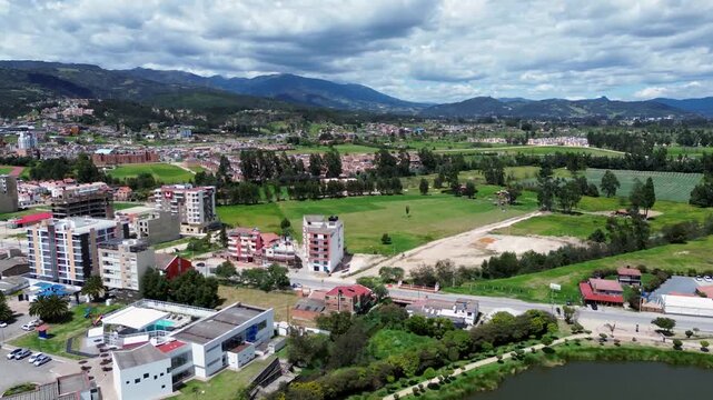 Drone View of Paipa Cityscape in Boyaca Colombia. High quality 4k footage