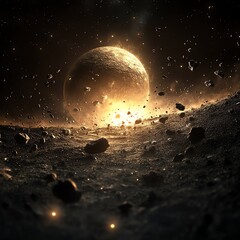 Asteroid Field Approaching Planet, space, science fiction ,asteroid, planet   high resolution   for isolate image