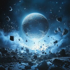 Asteroid Field Approaching Planet, space, science fiction ,asteroid, planet   high resolution   for isolate image