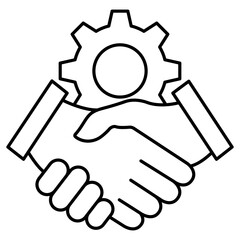 Handshake and gear line icon. Business deal concept. Agreement symbol. Vector illustration isolated on white.