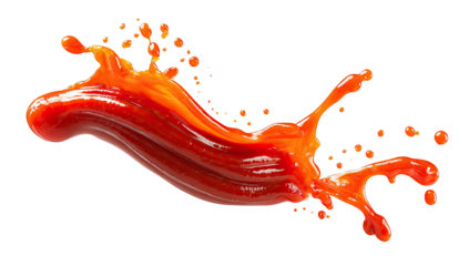 Red fluid burst with droplets, isolated