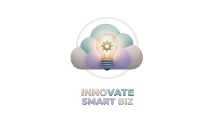 3D clay-style cloud icon with glowing lightbulb and small gear inside, symbolizing smart cloud ideas and innovation, pastel tones, isolated on white background.
