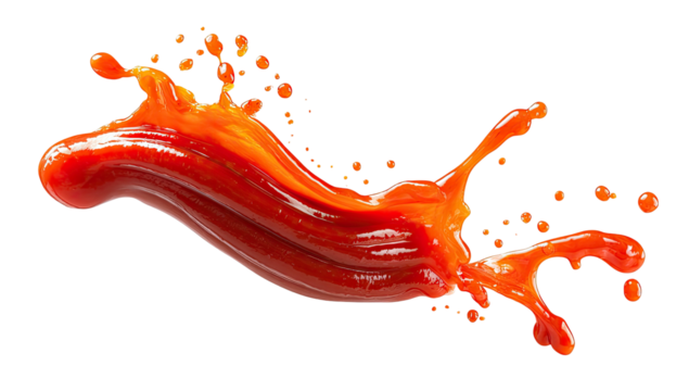 Red fluid burst with droplets, isolated