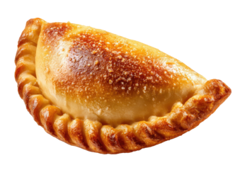 Baked turnover golden brown, crimped edge, savory pastry