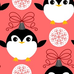 Christmas animals seamless penguin pattern for wrapping paper and fabrics and kids print