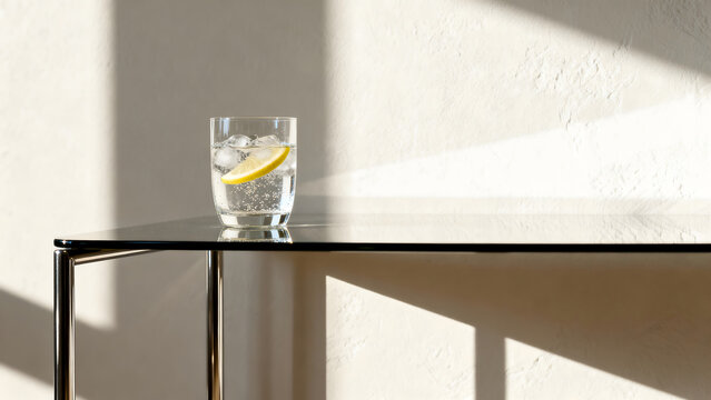 Glass of Water with Lemon and Ice
