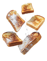 Assorted Toasts with Crispy Texture and Powdered Sugar Sprinkled on Top with Transparent Background