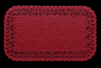 Red embossed lace rectangle background with scalloped border on black