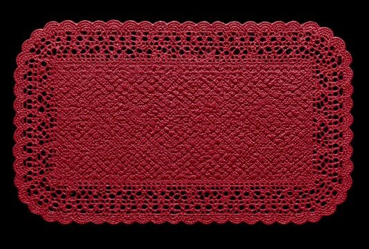 Red embossed lace rectangle background with scalloped border on black