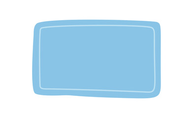 Hand drawn blue organic rectangle frame as a box template with flowing border. Abstract shape in blue background for text, simple graphic border for creative layout or blank card mockup.