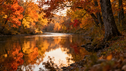 Obraz premium Autumn Reflections on a River