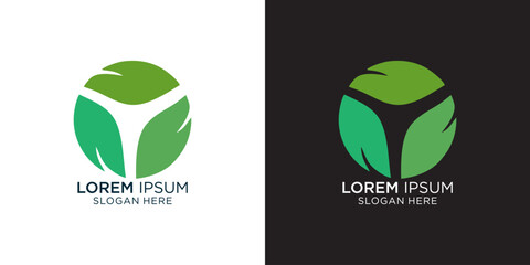 Green leaf logo design for eco-friendly brand identity, representing natural growth and sustainable business practices on white and black backgrounds with text below.