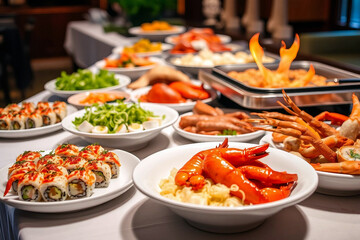 Fototapeta premium Delicious seafood and greens
