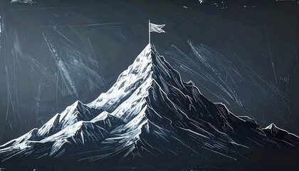 A chalk style mountain peak symbolizes ambition and achievement. The artwork suits motivational themes for business and personal growth