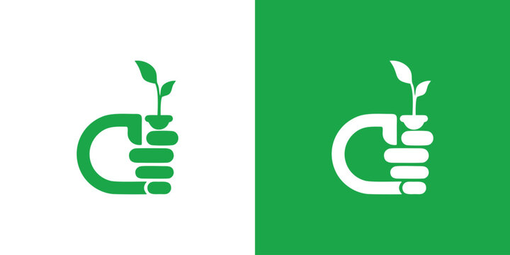 Empowering growth and sustainability with a modern, eco-friendly logo design featuring a hand holding a vibrant sprout against a fresh green backdrop for environmental initiatives
