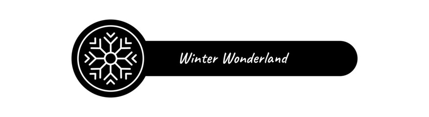 Black and white winter sticker with a snow flake element forms a circle seal for box or lid. Snowflake decoration and xmas accent in clean line style, perfect for holiday packaging.