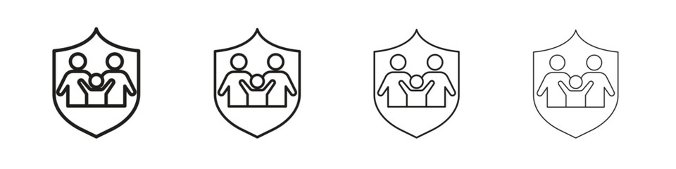 Family insurance icons collection web design, minimal line style