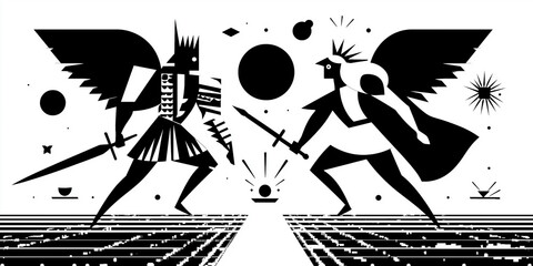 Abstract Duel of Winged Warriors