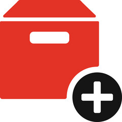 Red Box Icon With Plus Symbol For Adding New Item Or Element On A Transparent Background