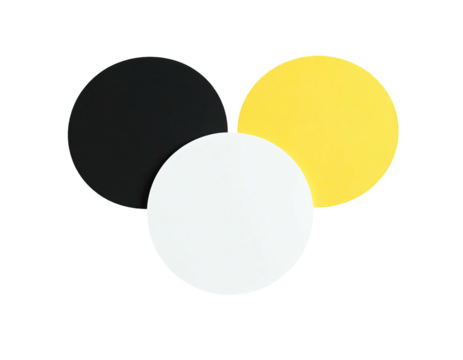 Trio of intersecting black, white, yellow circles