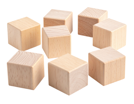 Stack of eight plain wooden cubes