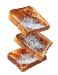 Stacked Toast Slices Sprinkled With Sugar Against Transparent Background