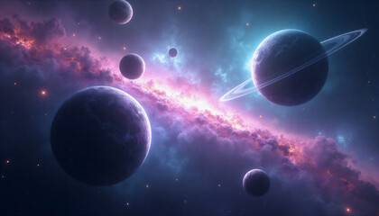 Fictional cosmic space landscape (purple, cyan)