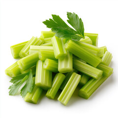 Chopped fresh celery sticks with parsley leaf