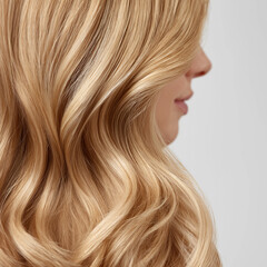 Naklejka premium Woman showing healthy blonde wavy long hair