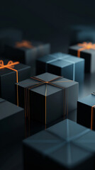 Black gift boxes with elegant orange ribbons