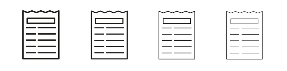 Paper receipt icons collection web design, minimal line style