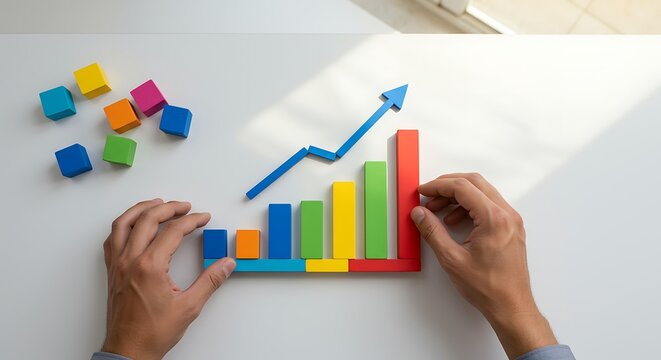 Business Growth Concept with Hands Assembling Bar Graph - Powered by Adobe