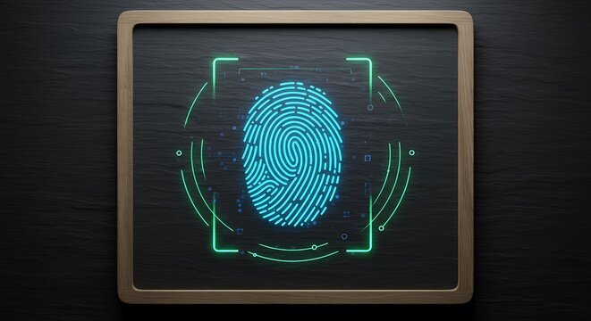 Biometric Security Concept with Fingerprint and Radar on Slate