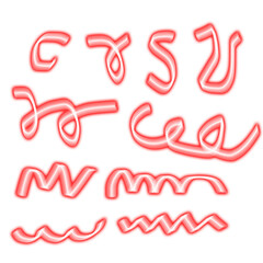 A collection of red neon light shapes isolated on transparent background, perfect for adding a vibrant and modern touch to your designs and projects