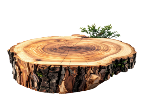 Wood stump, age rings, green sprig. Isolated, cut - Powered by Adobe